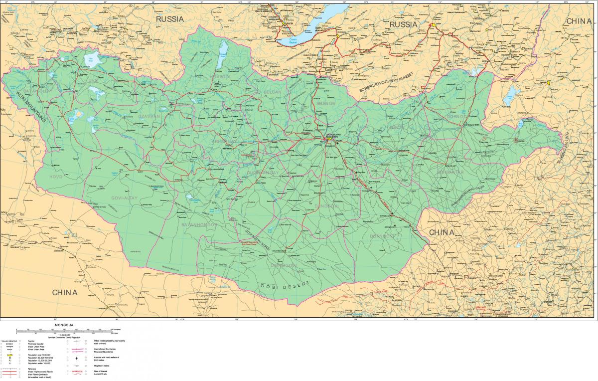 מפה של מונגוליה הכביש